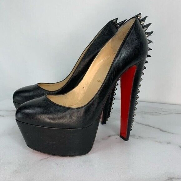 CHRISTIAN LOUBOUTIN Electropump Black Napa Leather Platform Spiked Red Sole Pump - Picture 6 of 16